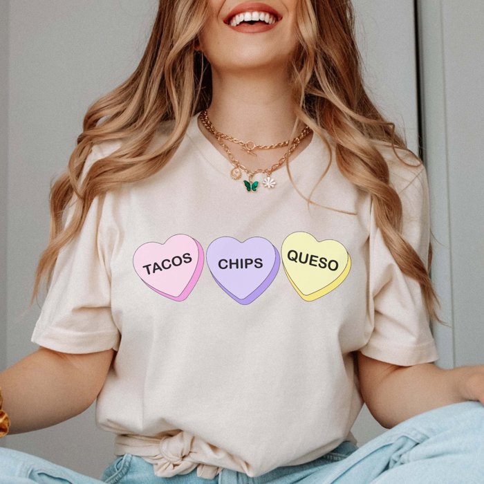 Tacos Chips Queso Candy Hearts Bella Graphic Tee