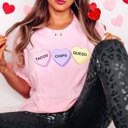 Large Pink Tacos Chips Queso Candy Hearts Bella Graphic Tee