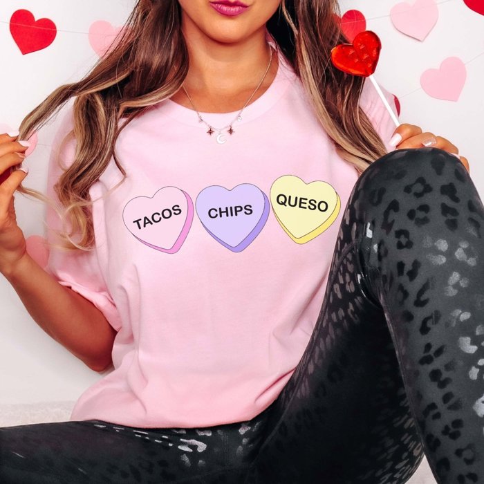 Tacos Chips Queso Candy Hearts Bella Graphic Tee