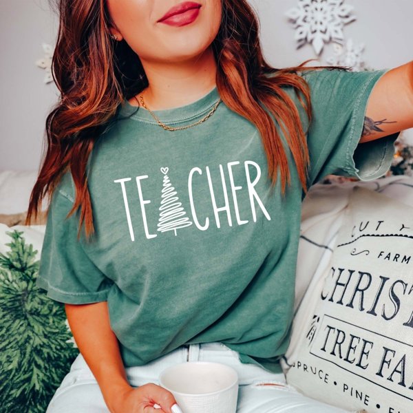 Teacher Christmas Tree White Comfort Colors Tee