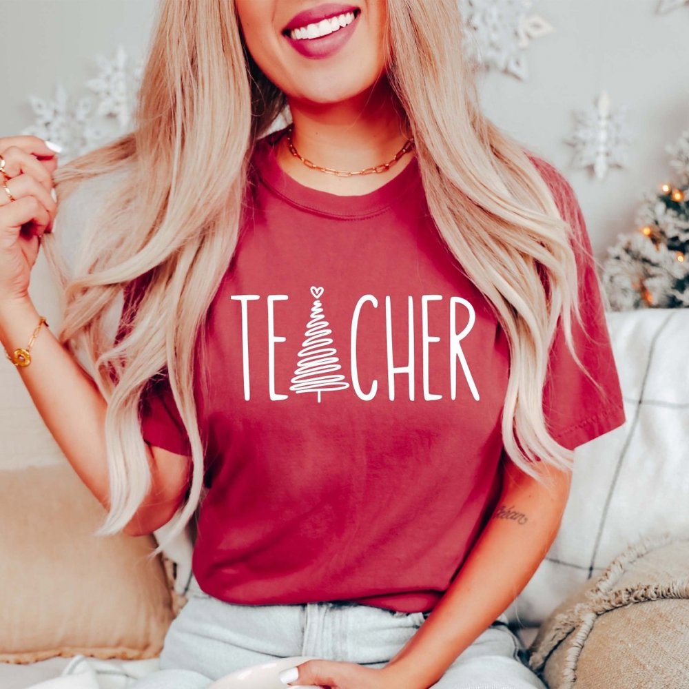 Teacher Christmas Tree White Comfort Colors Tee