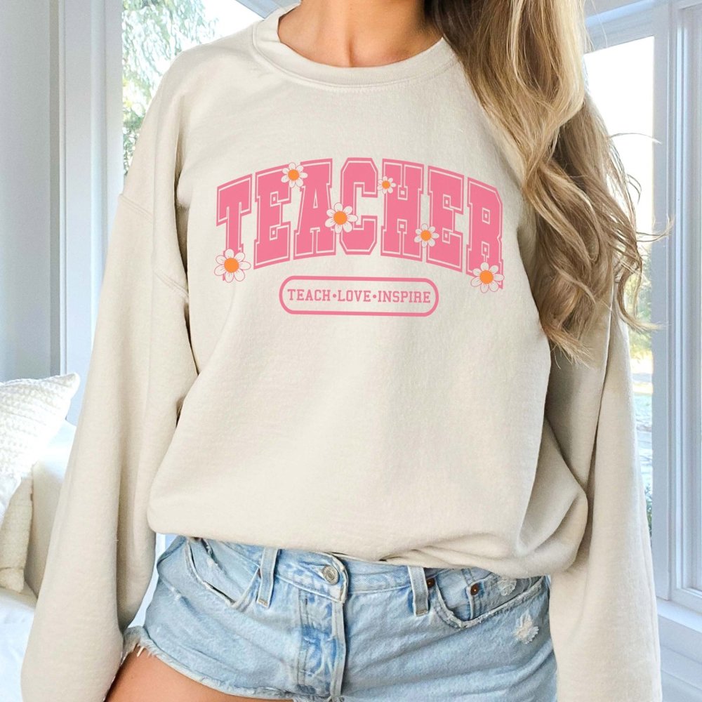 Teacher Floral Crew Sweatshirt