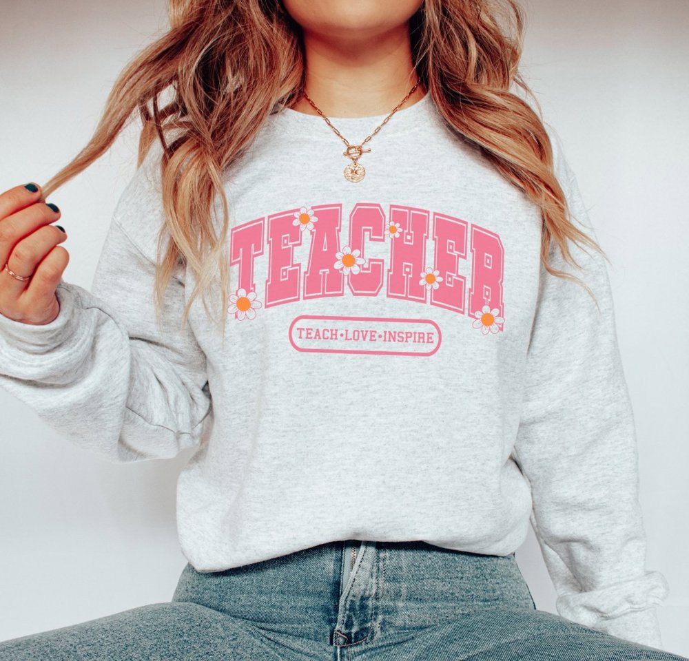 Teacher Floral Crew Sweatshirt