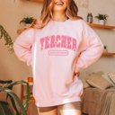 2X Pink Teacher Floral Crew Sweatshirt