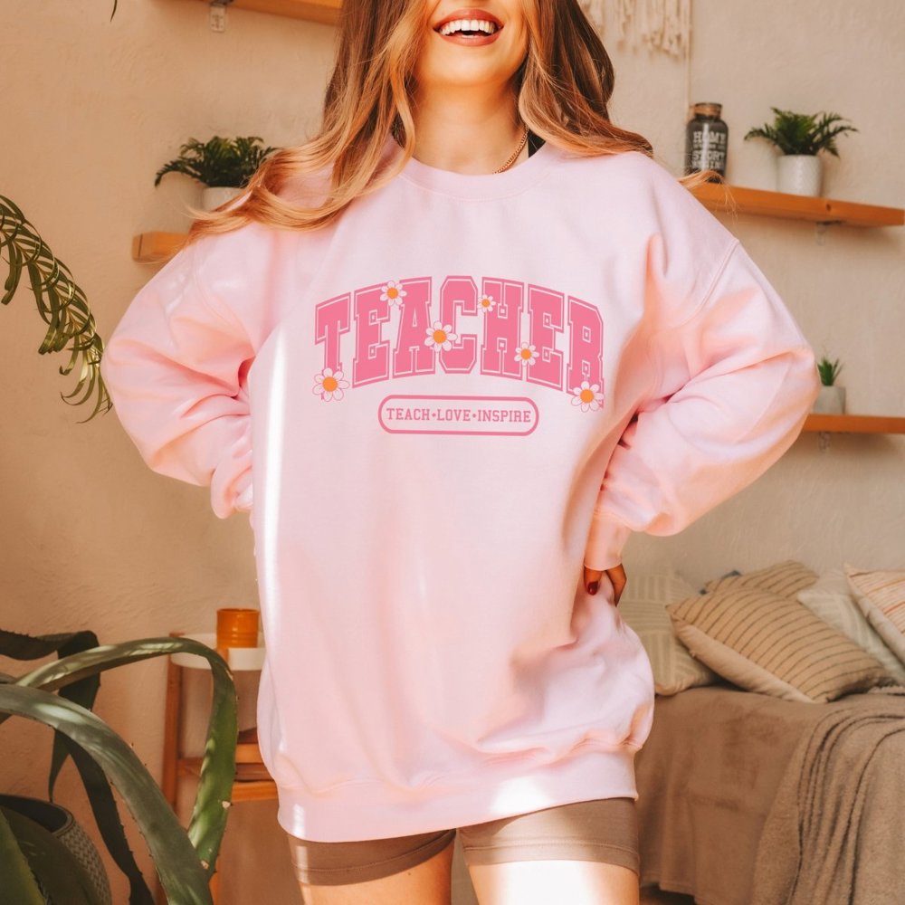 Teacher Floral Crew Sweatshirt