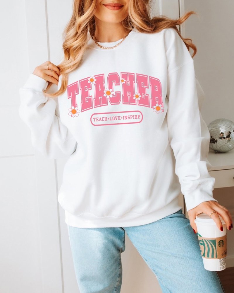 Teacher Floral Crew Sweatshirt