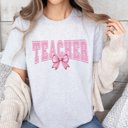 2X Ash Teacher Pink with Glitter Bow Bella Graphic Tee