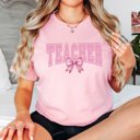 2X Pink Teacher Pink with Glitter Bow Bella Graphic Tee