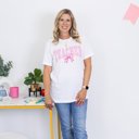 2X White Teacher Pink with Glitter Bow Bella Graphic Tee