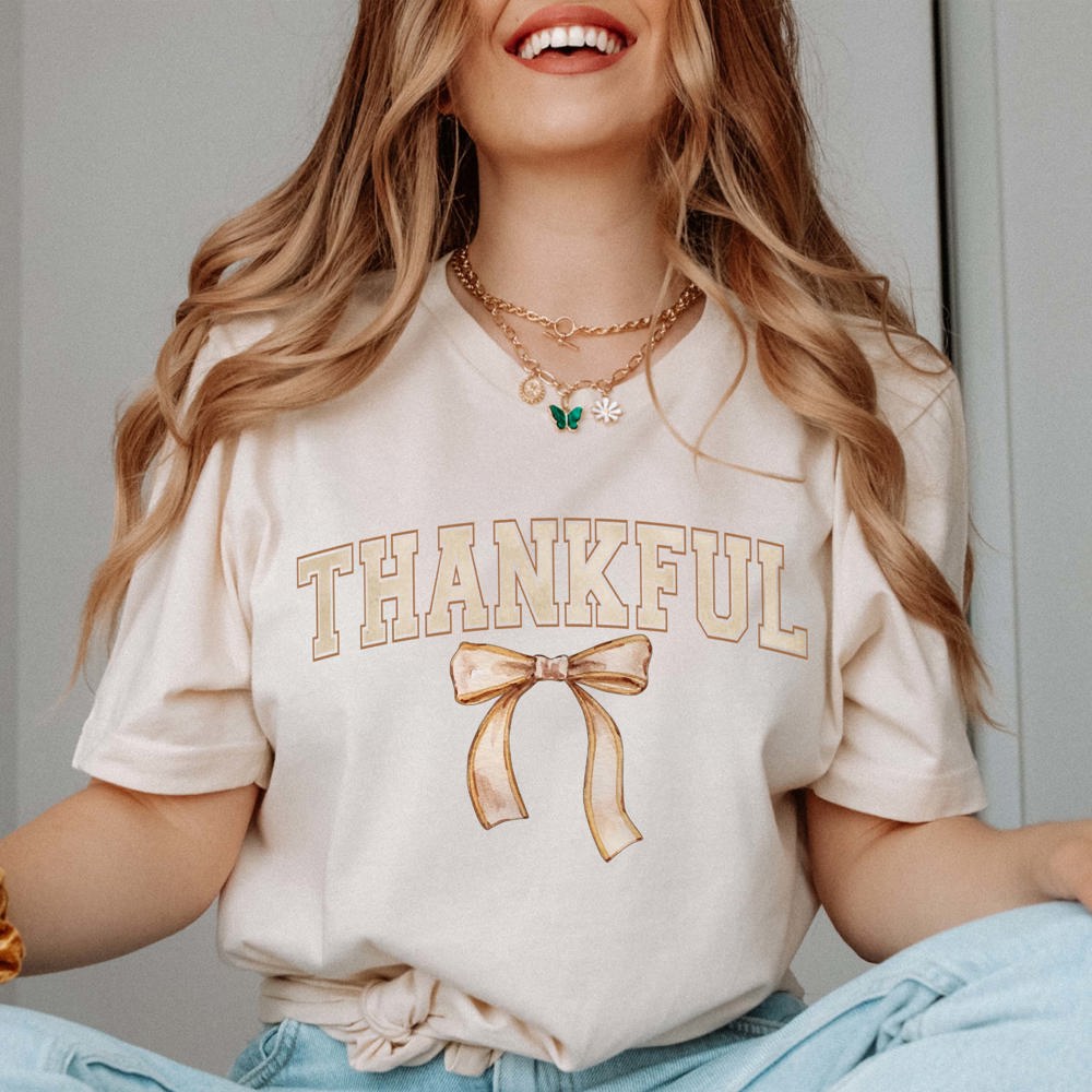 Thankful With Bow Bella Graphic Tee