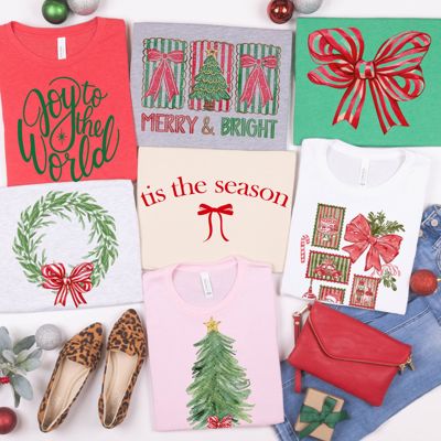 Tis The Season Bows Bella Canvas Tees – Merry & Bright Christmas Graphic Tees for Women