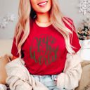 Medium Heather Red Tis The Season Bows Bella Canvas Tees – Merry & Bright Christmas Graphic Tees for Women