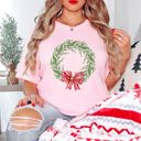 Small Pink Tis The Season Bows Bella Canvas Tees – Merry & Bright Christmas Graphic Tees for Women