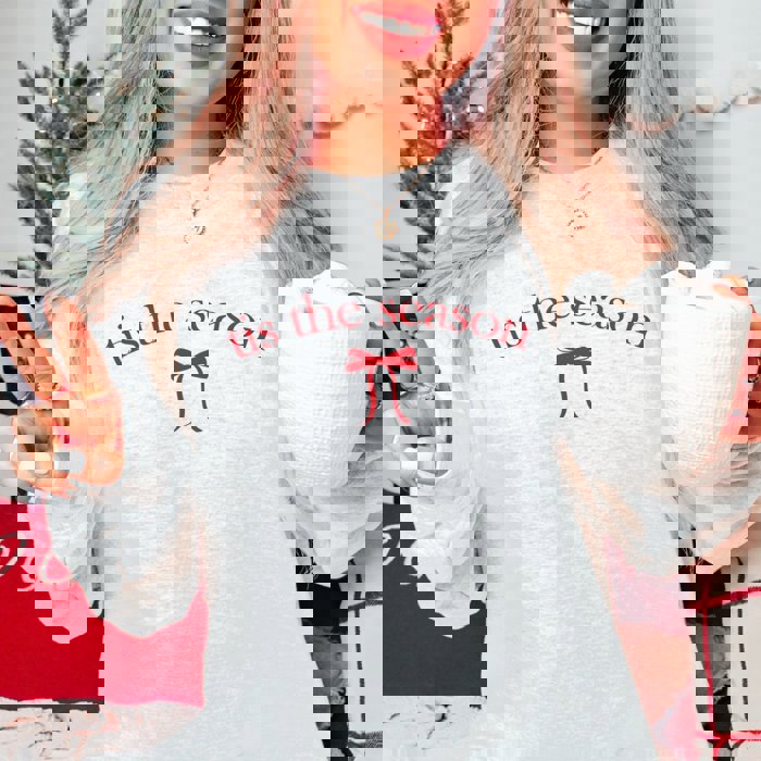 Tis the Season Red Bow Graphic Sweatshirt
