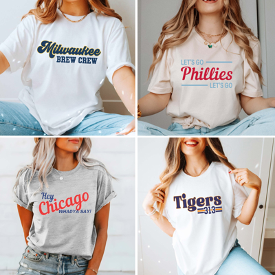 Ultimate Fan Baseball Tees | Chicago, Milwaukee, Detroit, Philadelphia Bella Graphic Shirts