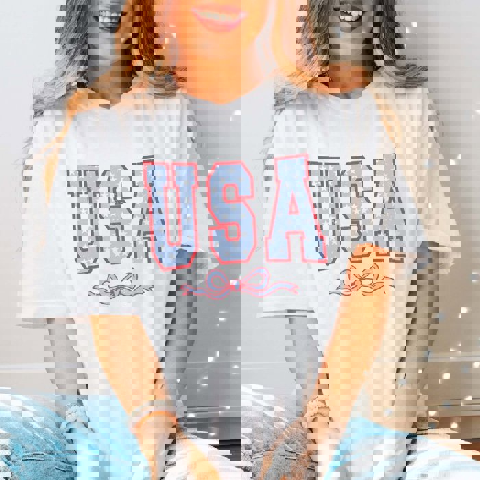 USA With Bow Comfort Color Tee