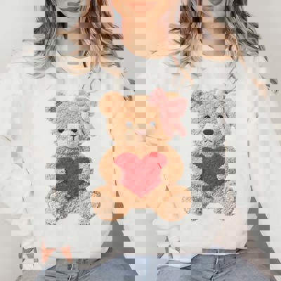 Valentine Bear Faux Yarn Printed Graphic Sweatshirt