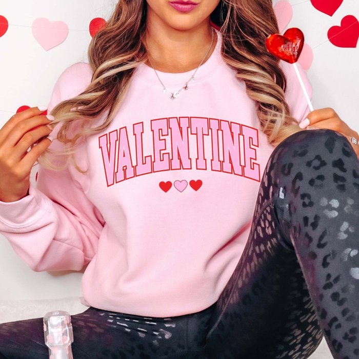 Valentine Collegiate Hearts Crew Sweatshirt