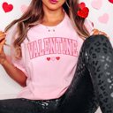 2X Pink Valentine Collegiate Hearts Bella Graphic Tee