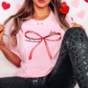 2X Pink Valentine's Day Red Bow Bella Graphic Tee