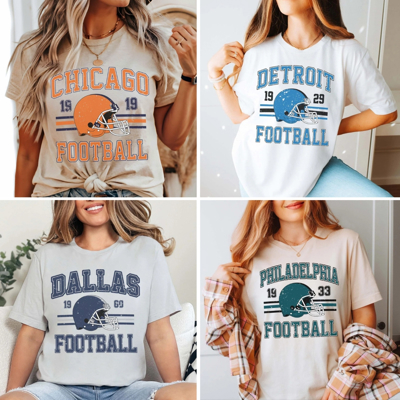 Vintage Football Teams Bella Graphic Tees | Custom City & Mascot Retro Game Day Shirts