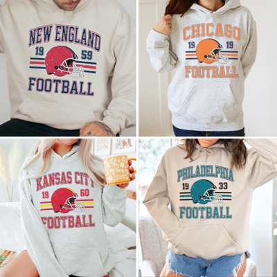 Vintage Football Teams Graphic Hoodie Sweatshirt | Custom City & Mascot Retro Game Day