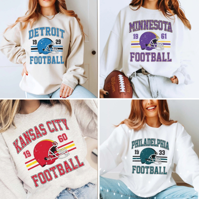 Vintage Football Teams Graphic Crew Sweatshirt | Custom City & Mascot Retro Game Day