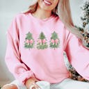  Watercolor Christmas Trees With Pink Bows Graphic Sweatshirt