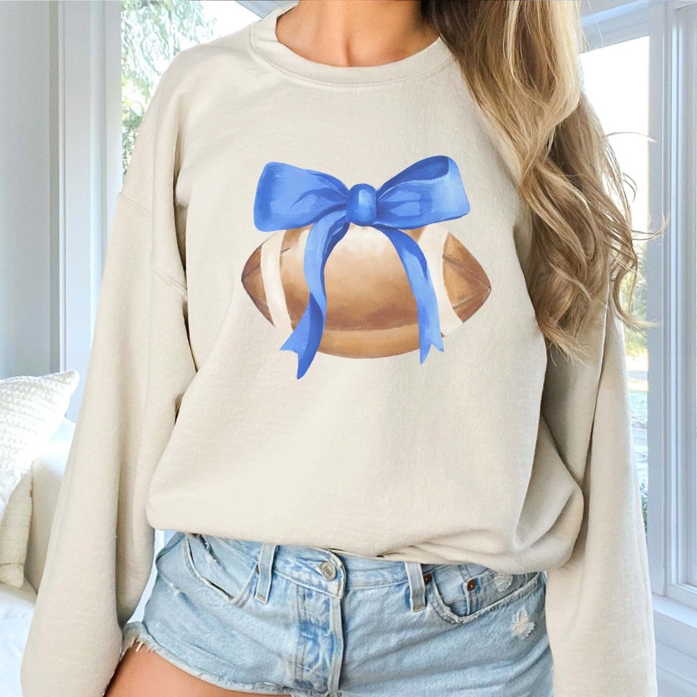 Watercolor Football With Bow Sweatshirt