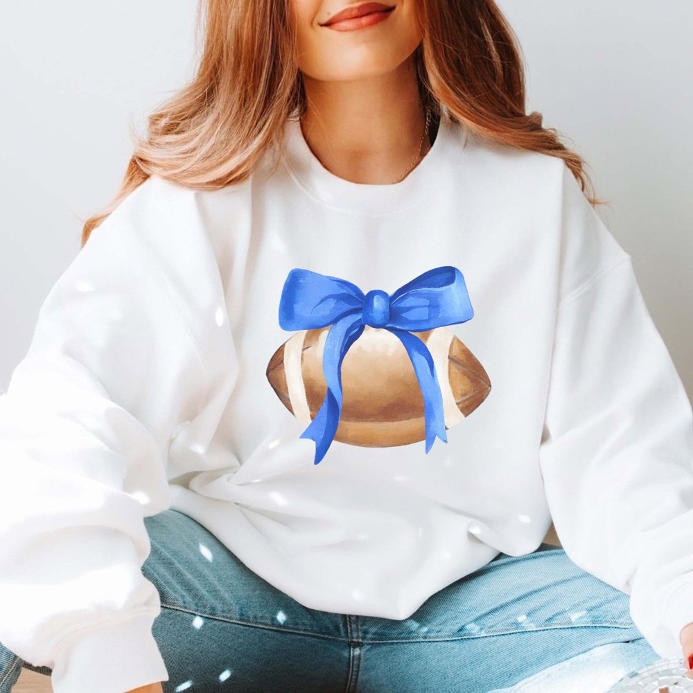 Watercolor Football With Bow Sweatshirt