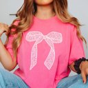 2X Crunchberry White Lace Bow Comfort Color Tee