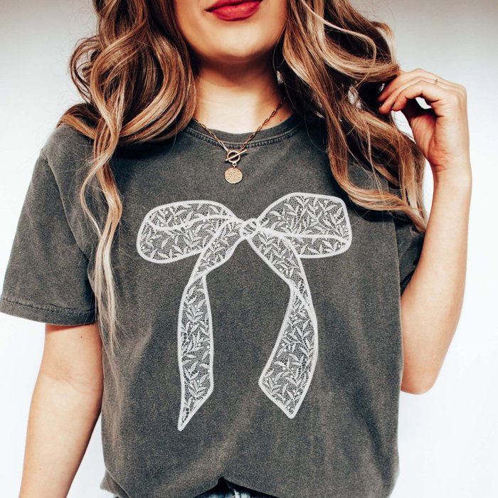 White Lace Bow Comfort Color Tee