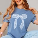 2X Washed Denim White Lace Bow Comfort Color Tee