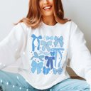 2X White Winter Blue Bow Collage Graphic Sweatshirt