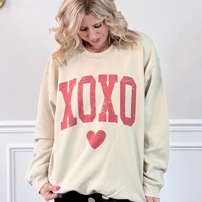 XOXO Heart Distressed Graphic Sweatshirt