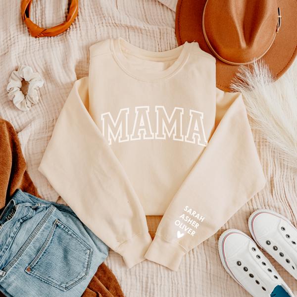 Personalized MAMA Sweatshirt With Names On Sleeve 