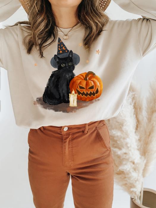 Cute Cat Pumpkin Halloween Fall Sweatshirt 
