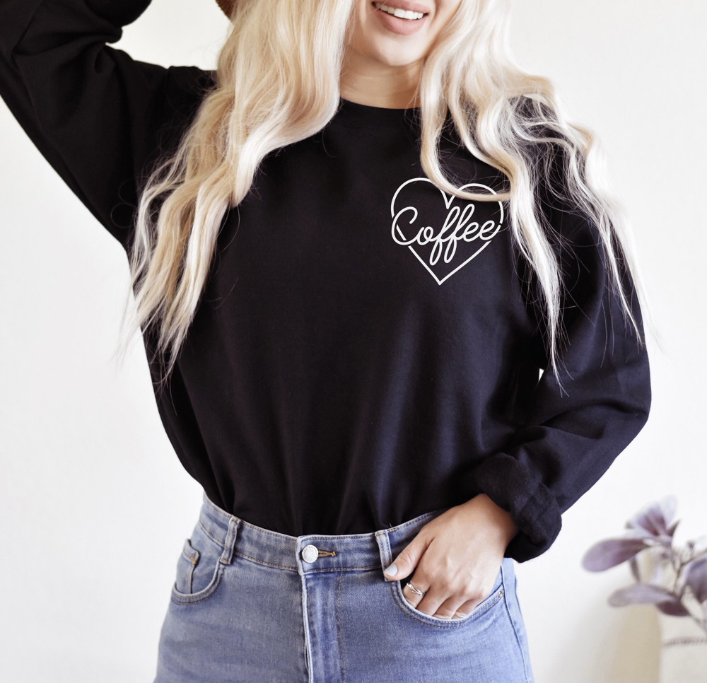 Coffee Heart Pocket Sweatshirt / Women's Sweatshirt 