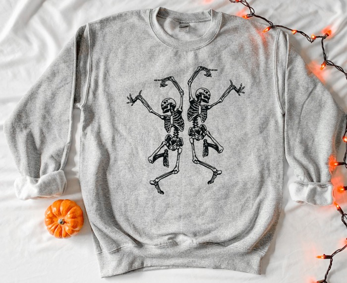 Dancing Skeleton Sweatshirt Women's Fall Halloween Sweater