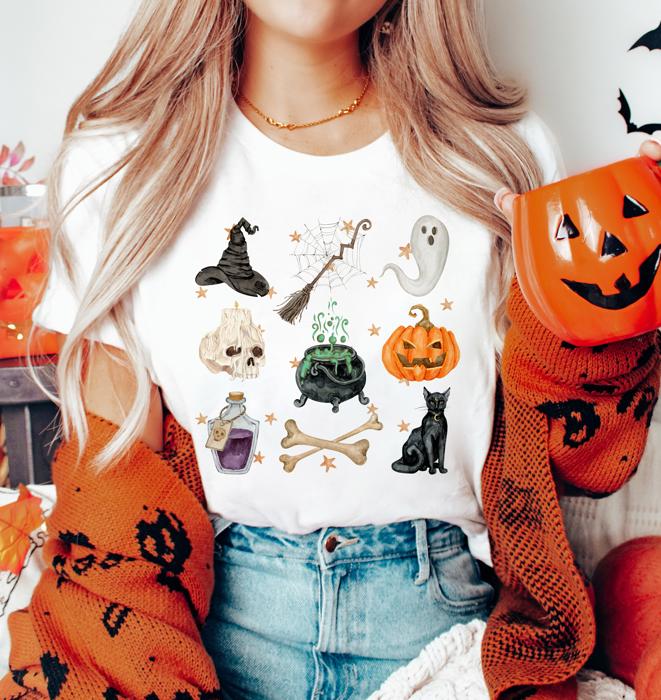 Halloween Things Tee Women's Fall T-Shirt Doodles