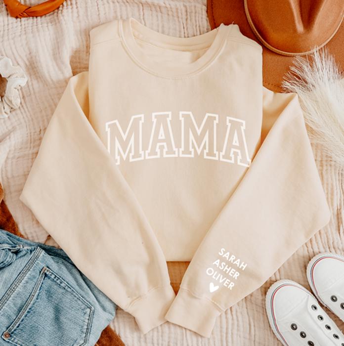 Personalized MAMA Sweatshirt With Names On Sleeve 