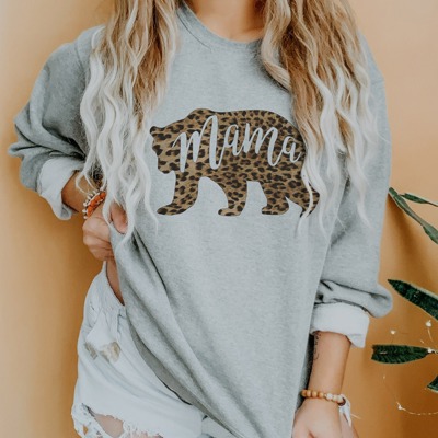 Mama Bear Sweatshirt / Women's Leopard Print Graphic Sweater