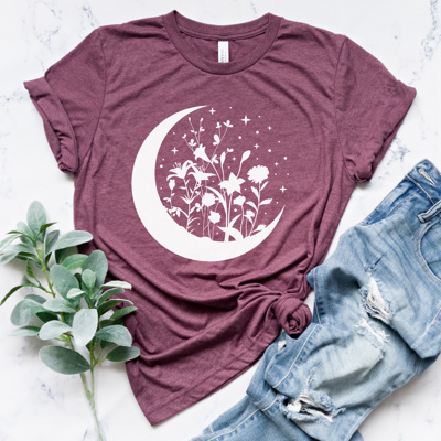 Boho Moon Flowers Graphic Tee SALE
