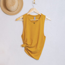 Small Gold Relaxed Fine Jersey Sleeveless Tank Top / Flowy Muscle Tank Workout Top / Blank Tee