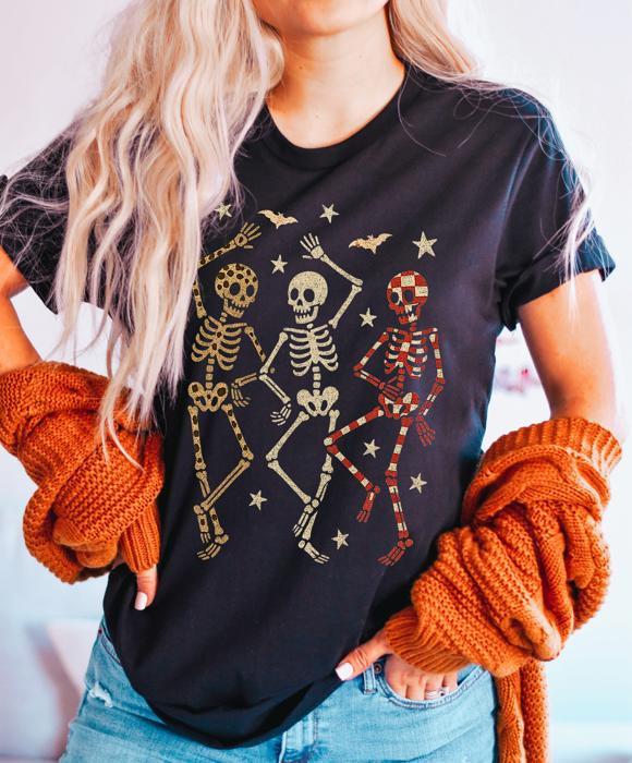 Dancing Skeletons Women's Halloween Fall Tee 