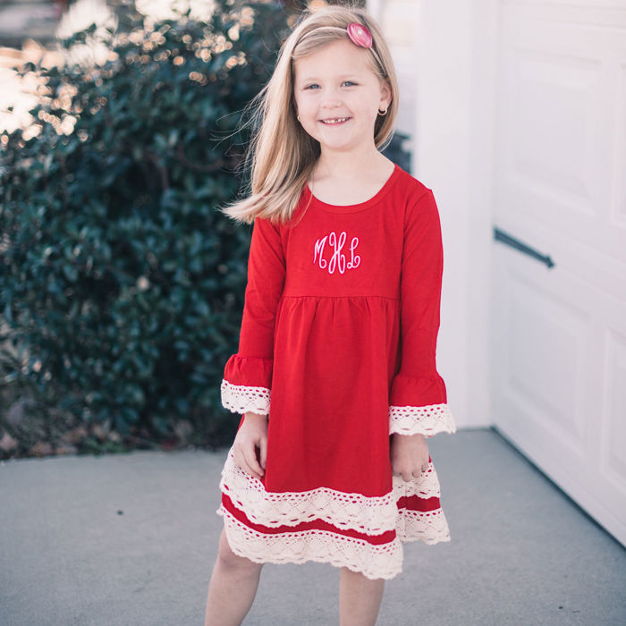 Kids Monogrammed Lace Dress