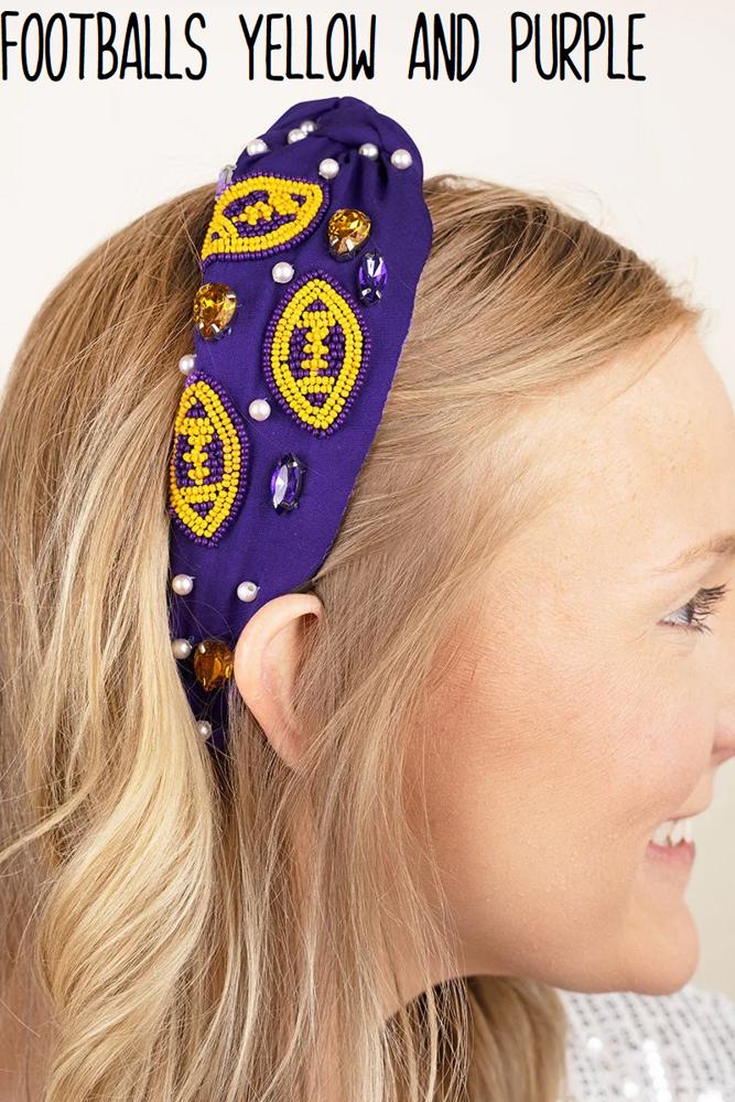 Football Seed Bead Headband