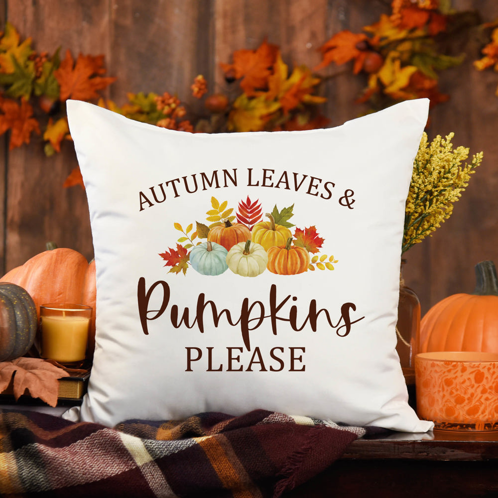 Autumn Leaves & Pumpkins Please—18x18 Pillow Cover