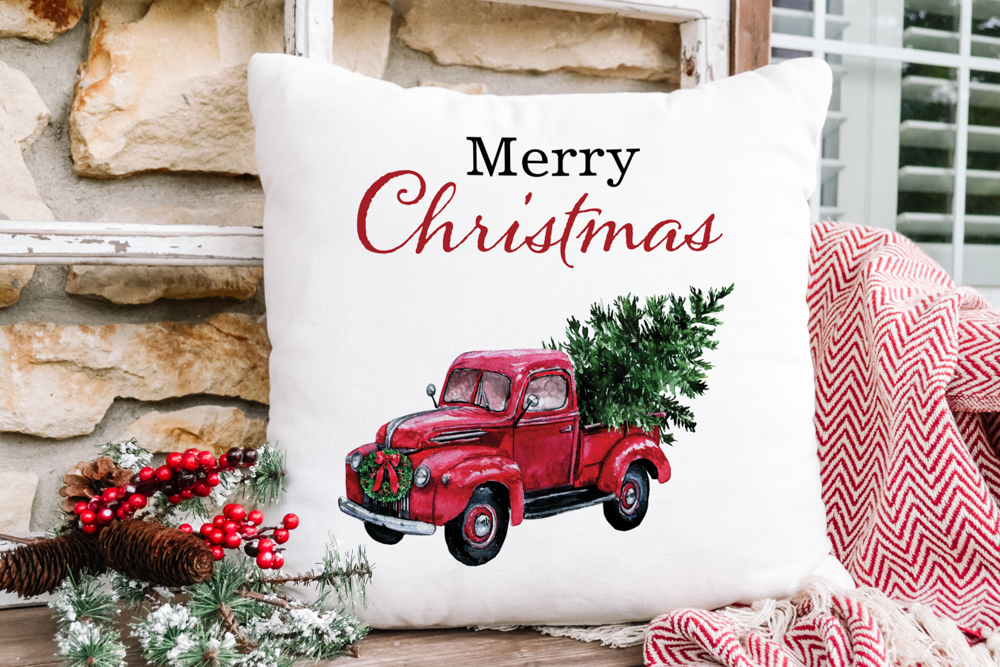 Merry Christmas Vintage Truck—18x18 Pillow Cover