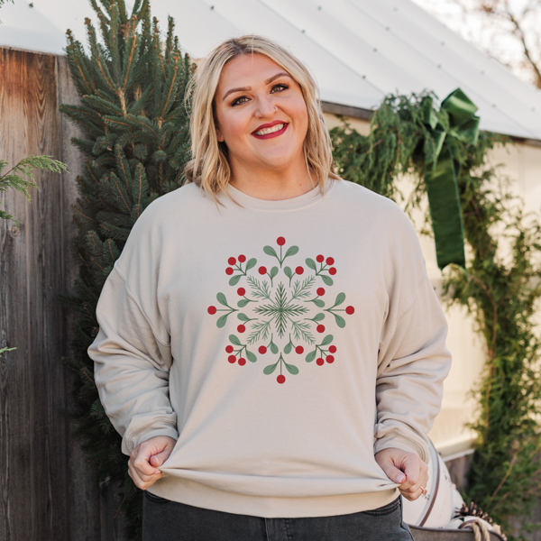 HOLLY SNOWFLAKE SWEATSHIRT | CHRISTMAS CREWNECK | HOLIDAY SWEATSHIRT